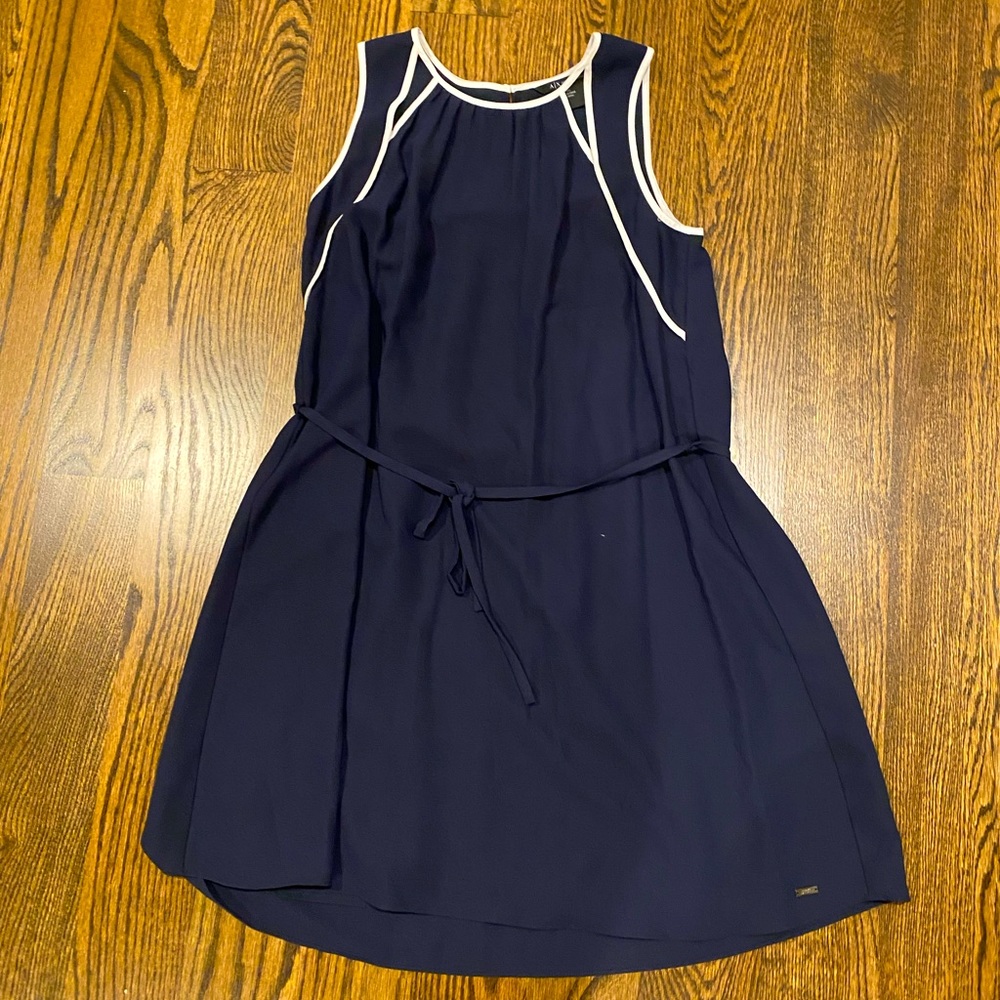 Armani Exchange Navy Blue Sleeveless Dress with White Detailing
